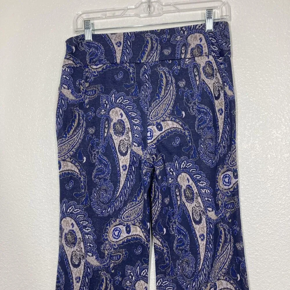 Maeve Maria Pants Womens 6 Blue Paisley Metallic Flare Anthropologie